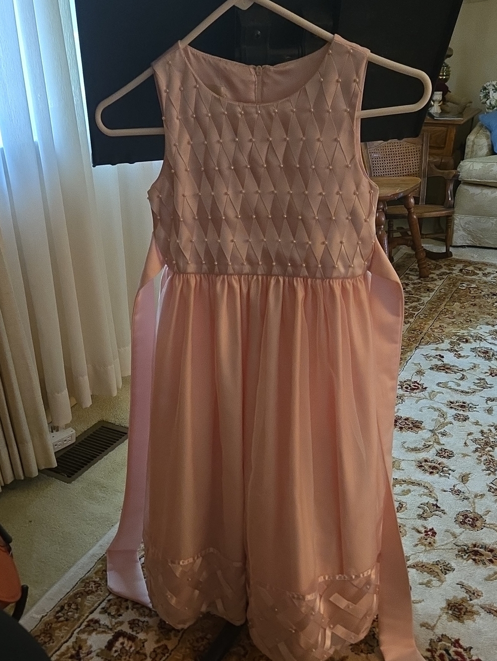 Cinderella Pink Satin A-Line Dress with Quilted Beaded Bodice